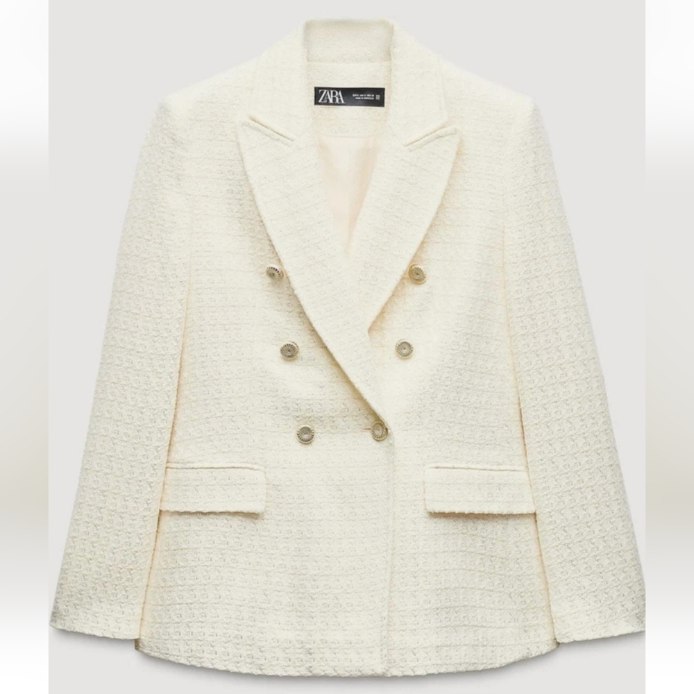 Zara Textured Double Breasted Tweed Blazer Kate Middleton  Size L - Picture 13 of 16